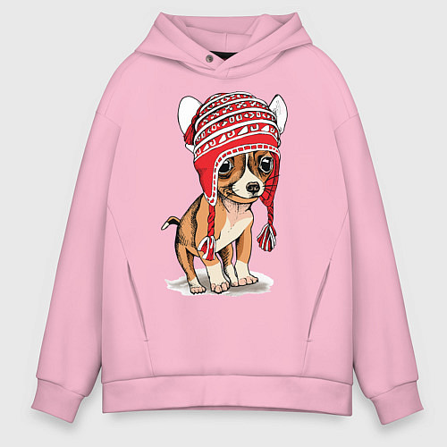Мужское худи оверсайз Чихуахуа в шапочке / Светло-розовый – фото 1