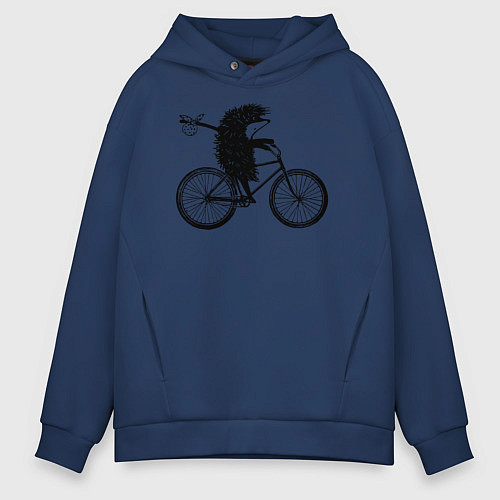 Мужское худи оверсайз Ежик на велосипеде / Тёмно-синий – фото 1