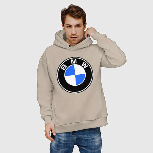 Мужское худи оверсайз Logo BMW / Миндальный – фото 3