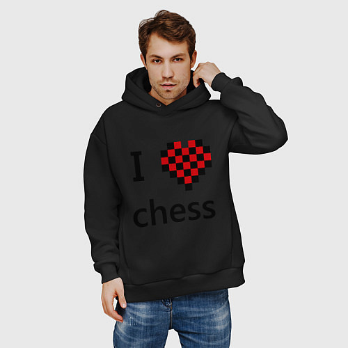 Мужское худи оверсайз I love chess / Черный – фото 3