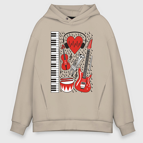 Мужское худи оверсайз Истинный меломан / Миндальный – фото 1