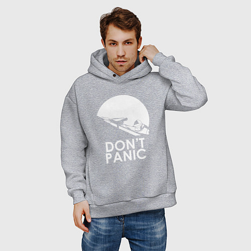 Мужское худи оверсайз Elon: Don't Panic / Меланж – фото 3