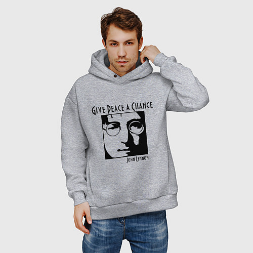 Мужское худи оверсайз Give Peace a Chance / Меланж – фото 3