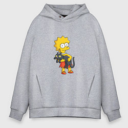 Толстовка оверсайз мужская Лиза Симпсон и кот, цвет: меланж