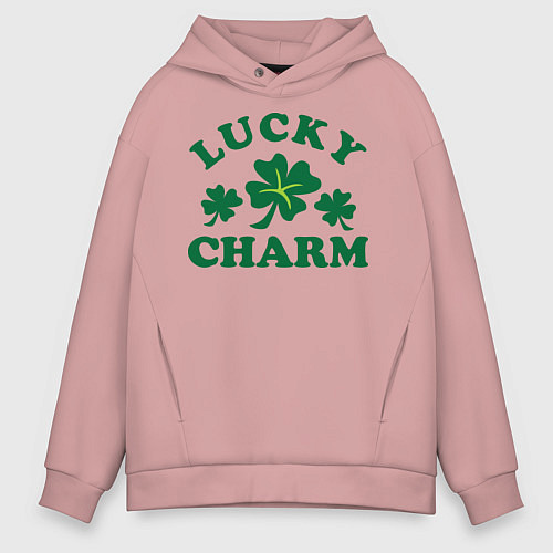 Мужское худи оверсайз Lucky charm - клевер / Пыльно-розовый – фото 1