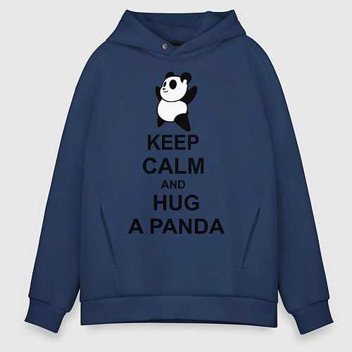Мужское худи оверсайз Keep Calm & Hug A Panda / Тёмно-синий – фото 1