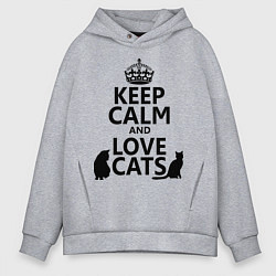 Толстовка оверсайз мужская Keep Calm & Love Cats цвета меланж — фото 1