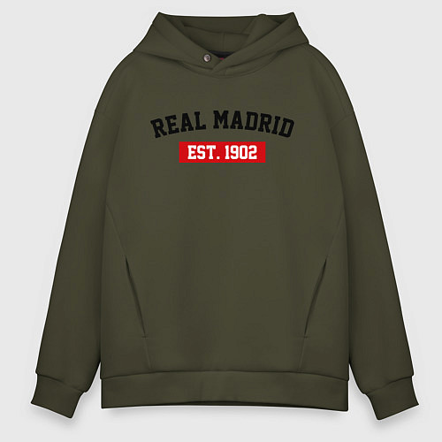 Мужское худи оверсайз FC Real Madrid Est. 1902 / Хаки – фото 1