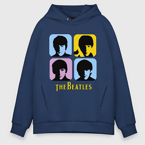 Мужское худи оверсайз The Beatles: pop-art / Тёмно-синий – фото 1