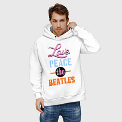 Толстовка оверсайз мужская Love peace the Beatles, цвет: белый — фото 2