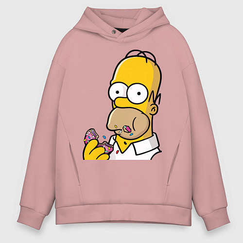 Мужское худи оверсайз Гомер с Пончиком / Пыльно-розовый – фото 1