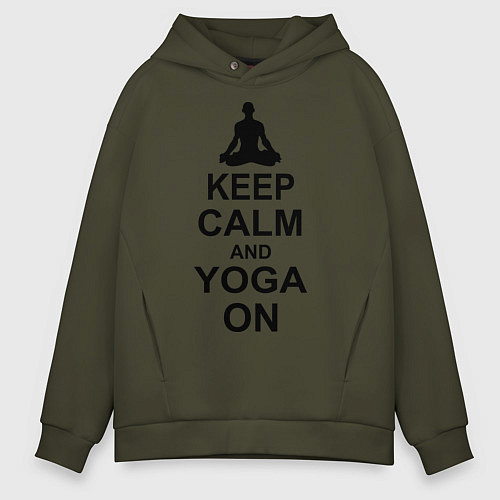 Мужское худи оверсайз Keep Calm & Yoga On / Хаки – фото 1