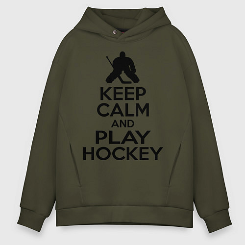 Мужское худи оверсайз Keep Calm & Play Hockey / Хаки – фото 1