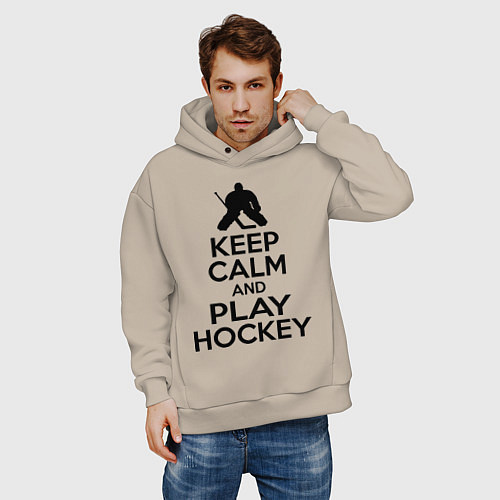 Мужское худи оверсайз Keep Calm & Play Hockey / Миндальный – фото 3