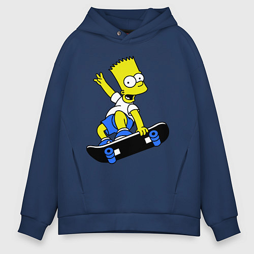 Мужское худи оверсайз Барт на скейте / Тёмно-синий – фото 1