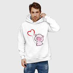Толстовка оверсайз мужская Pig Love, цвет: белый — фото 2