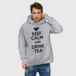 Толстовка оверсайз мужская Keep Calm & Drink Tea, цвет: меланж — фото 2