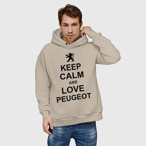 Мужское худи оверсайз Keep Calm & Love Peugeot / Миндальный – фото 3