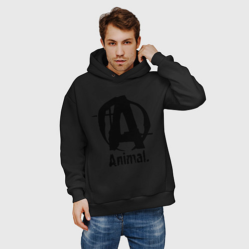 Мужское худи оверсайз Animal Logo / Черный – фото 3