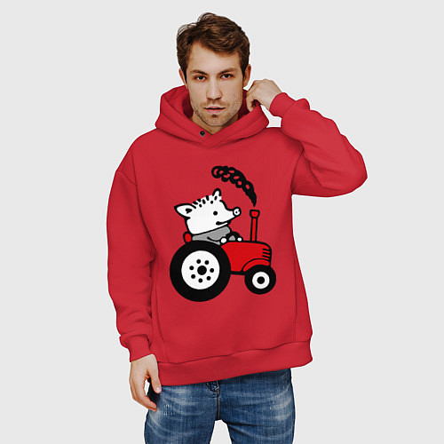Мужское худи оверсайз Поросенок Петр / Красный – фото 3