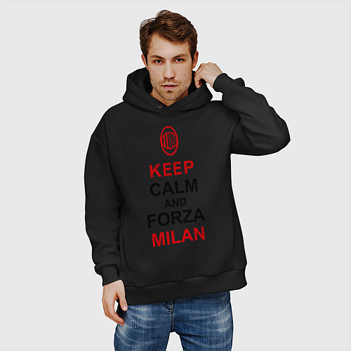Мужское худи оверсайз Keep Calm & Forza Milan / Черный – фото 3