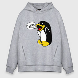 Толстовка оверсайз мужская Пингвин: Linux, цвет: меланж