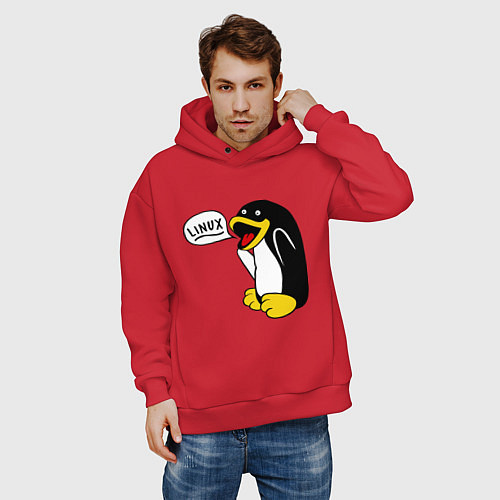 Мужское худи оверсайз Пингвин: Linux / Красный – фото 3