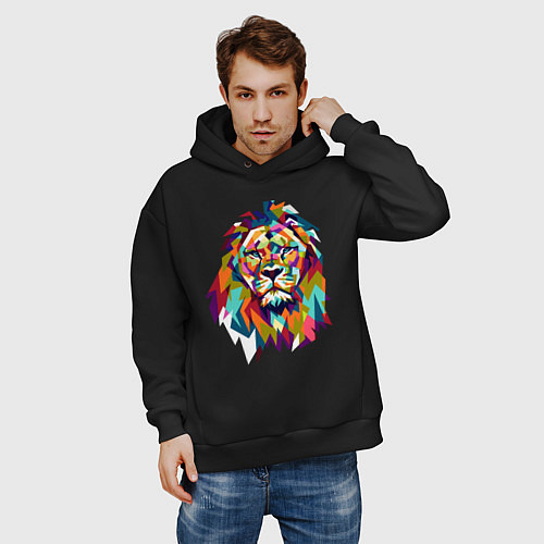 Мужское худи оверсайз Lion Art / Черный – фото 3