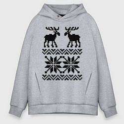 Толстовка оверсайз мужская Узор с оленями, цвет: меланж