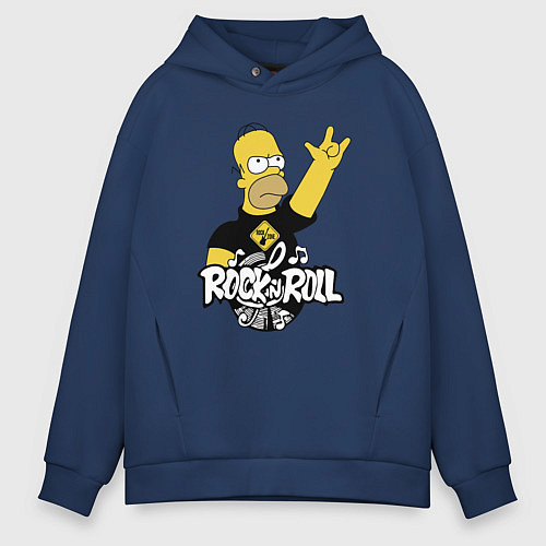 Мужское худи оверсайз Rock n Roll / Тёмно-синий – фото 1