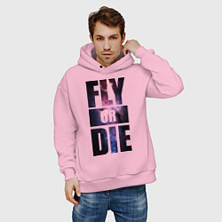 Толстовка оверсайз мужская Fly or Die: Space цвета светло-розовый — фото 2