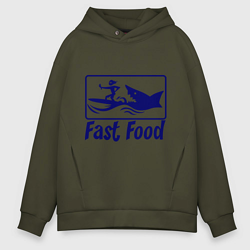 Мужское худи оверсайз Shark fast food / Хаки – фото 1