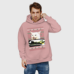 Толстовка оверсайз мужская Woman Yelling at a Cat, цвет: пыльно-розовый — фото 2