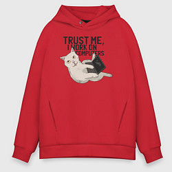 Толстовка оверсайз мужская Я работаю за Компьютером, цвет: красный