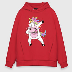 Толстовка оверсайз мужская Dabbing Unicorn, цвет: красный