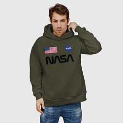 Толстовка оверсайз мужская NASA НАСА, цвет: хаки — фото 2