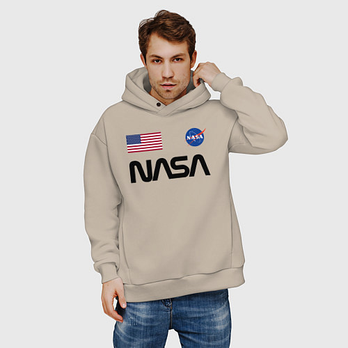 Мужское худи оверсайз NASA НАСА / Миндальный – фото 3