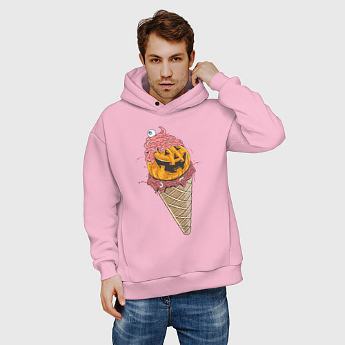 Мужское худи оверсайз Pumpkin IceCream / Светло-розовый – фото 3