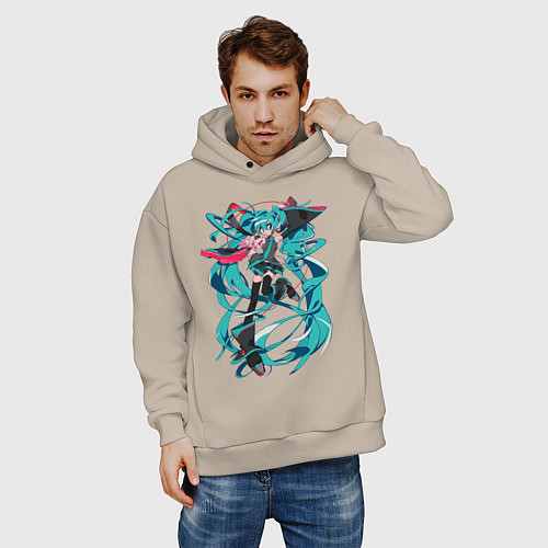 Мужское худи оверсайз Hatsune Miku Expo / Миндальный – фото 3
