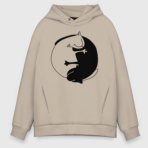 Мужское худи оверсайз Инь-Янь Коты / Миндальный – фото 1