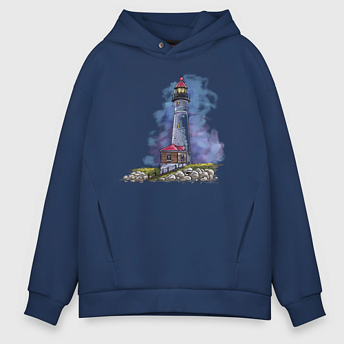 Мужское худи оверсайз Crisp Point Lighthouse / Тёмно-синий – фото 1
