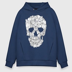 Толстовка оверсайз мужская ЧЕРЕП ИЗ КОТИКОВ, цвет: тёмно-синий