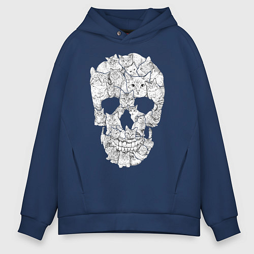 Мужское худи оверсайз ЧЕРЕП ИЗ КОТИКОВ / Тёмно-синий – фото 1