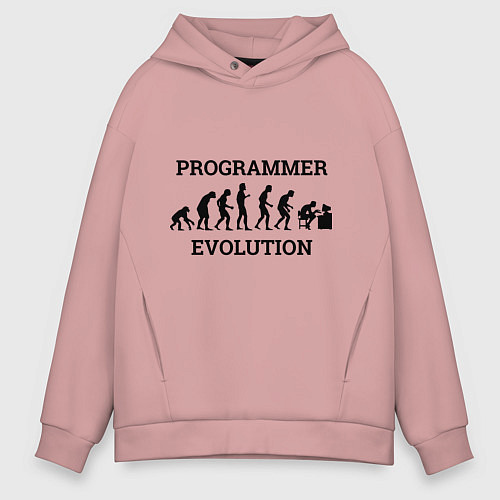 Мужское худи оверсайз Эволюция программиста / Пыльно-розовый – фото 1