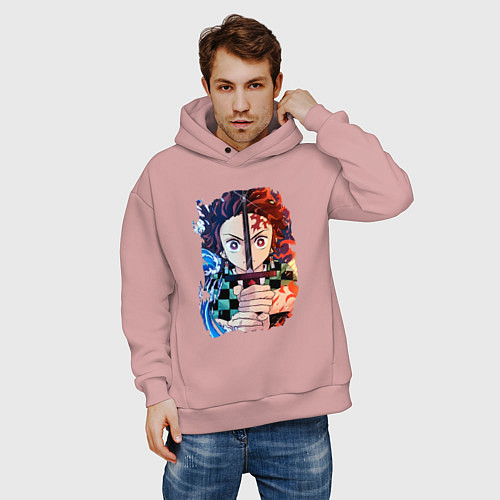 Мужское худи оверсайз KIMETSU NO YAIBA / Пыльно-розовый – фото 3