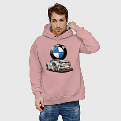 Толстовка оверсайз мужская BMW оскал, цвет: пыльно-розовый — фото 2