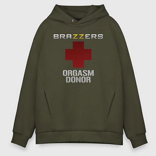 Мужское худи оверсайз Brazzers orgasm donor / Хаки – фото 1