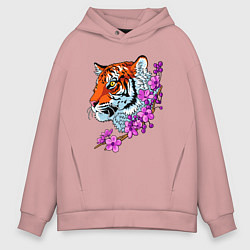 Толстовка оверсайз мужская Тигр, цвет: пыльно-розовый