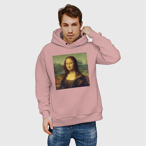 Мужское худи оверсайз Mona Lisa pixels / Пыльно-розовый – фото 3