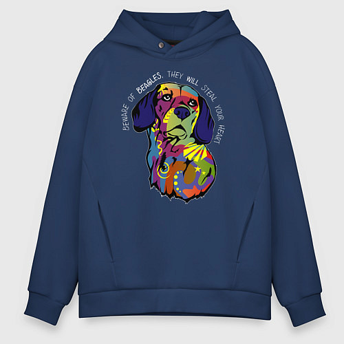 Мужское худи оверсайз Берегись биглей / Тёмно-синий – фото 1